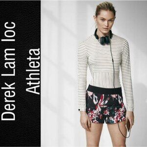 Derek Lam 10c Athleta Striped Long Sleeve Pullover Top S White Black Ribbed Knit